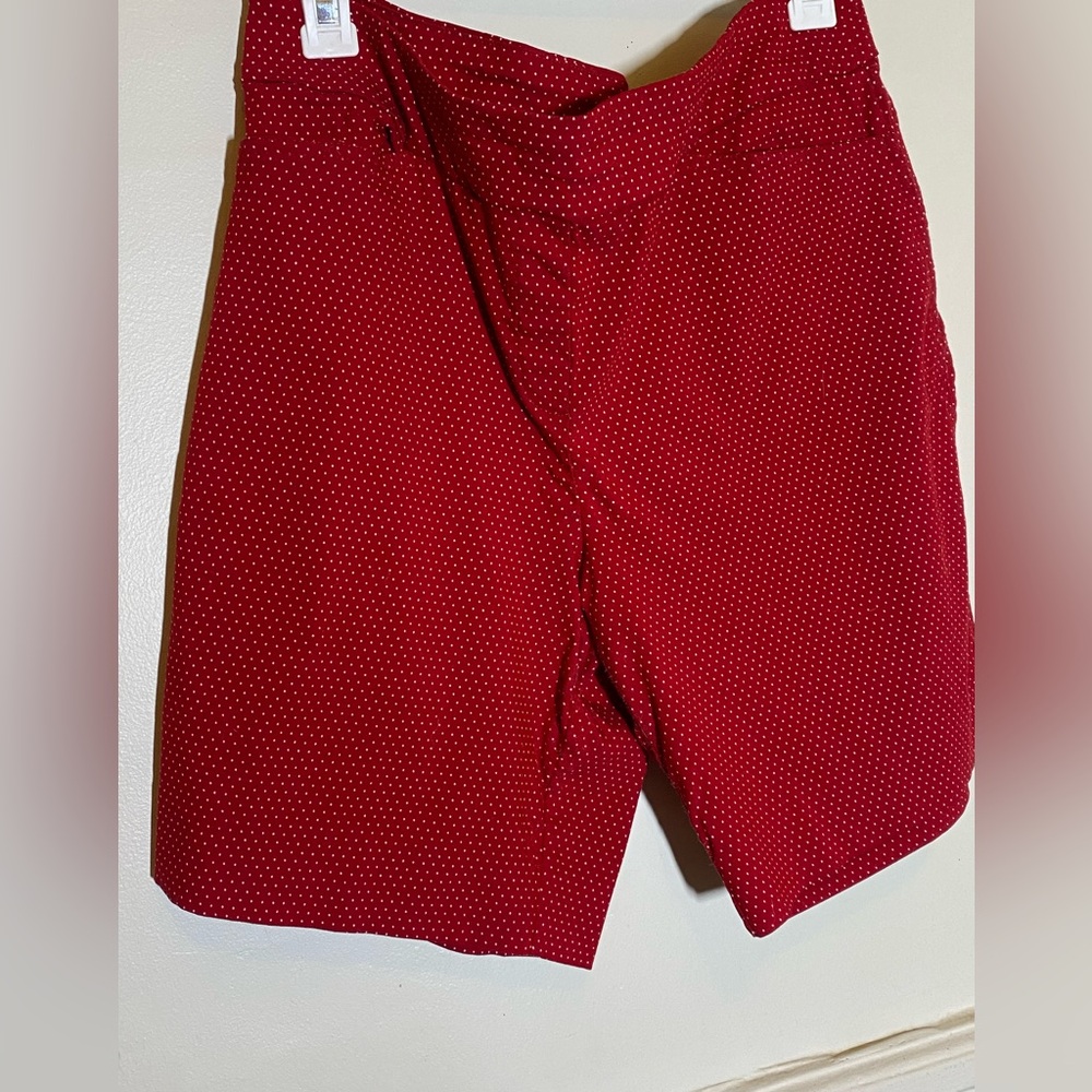 Red with White Polka Dot Stretch Bermuda Shorts XL